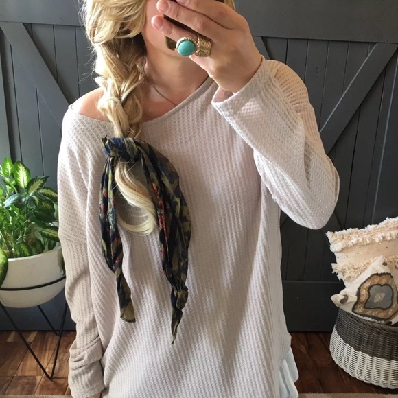 LAST ONE! 2X Lace Up Back Grey Thermal Sweater - Picture 2 of 6